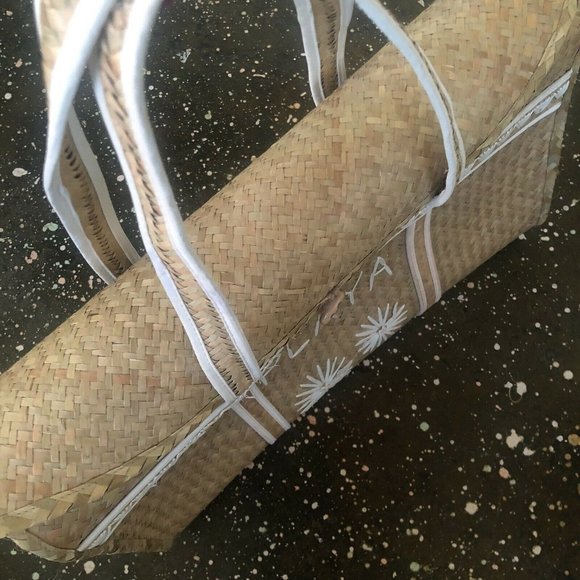 AMUSE SOCIETY Palm Woven Basket Bag Natural Straw Beach - Picture 10 of 13